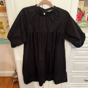Everlane black cotton poplin mock neck minidress size medium EUC with pockets